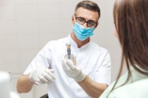 Woman at dental implant consultation